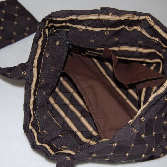 NEW Handmade Bag with Wallet, Size M, Navy Black with Tan Flower Pattern - Picture 5 of 11